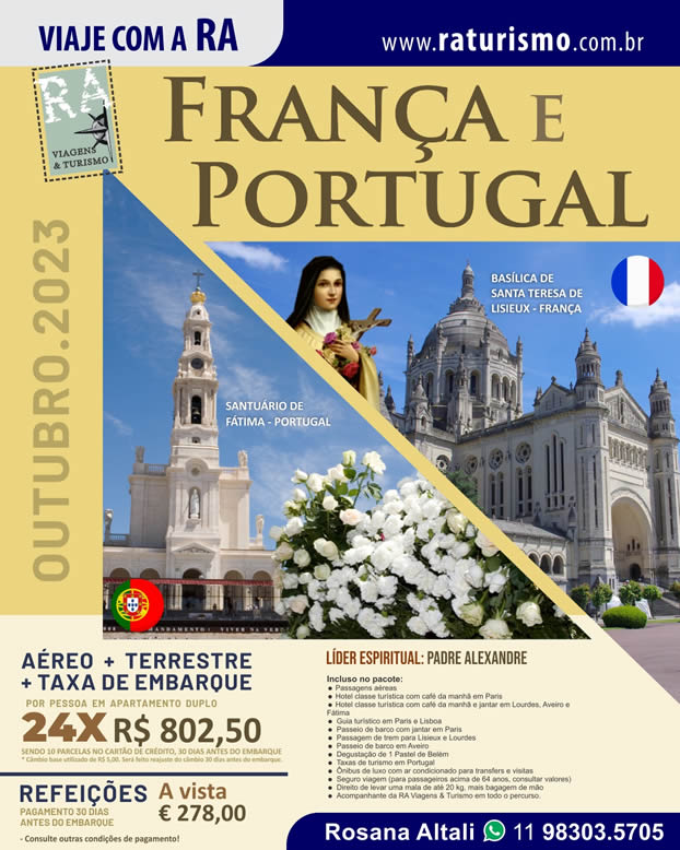 FLYER ROTEIRO FRANÇA E PORTUGAL PE ALEXANDRE OUTUBRO 2023